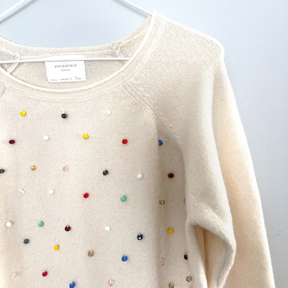 Springfield Knit Sweater Color Beaded Embellished Cottagecore Grandmacore Size S